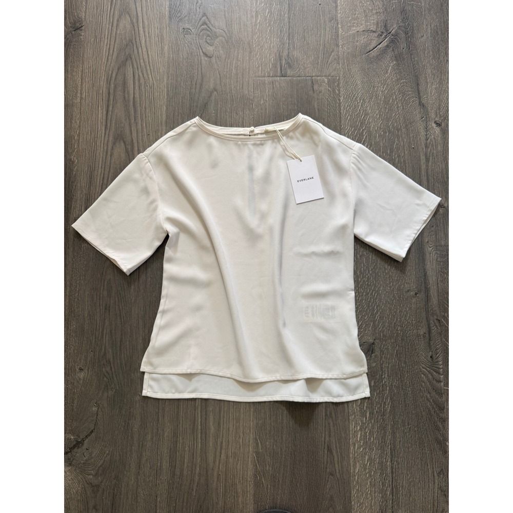 Everlane Drapey Crepe Top XXS Birch White Short Sleeve Blouse Top NEW WITH TAGS